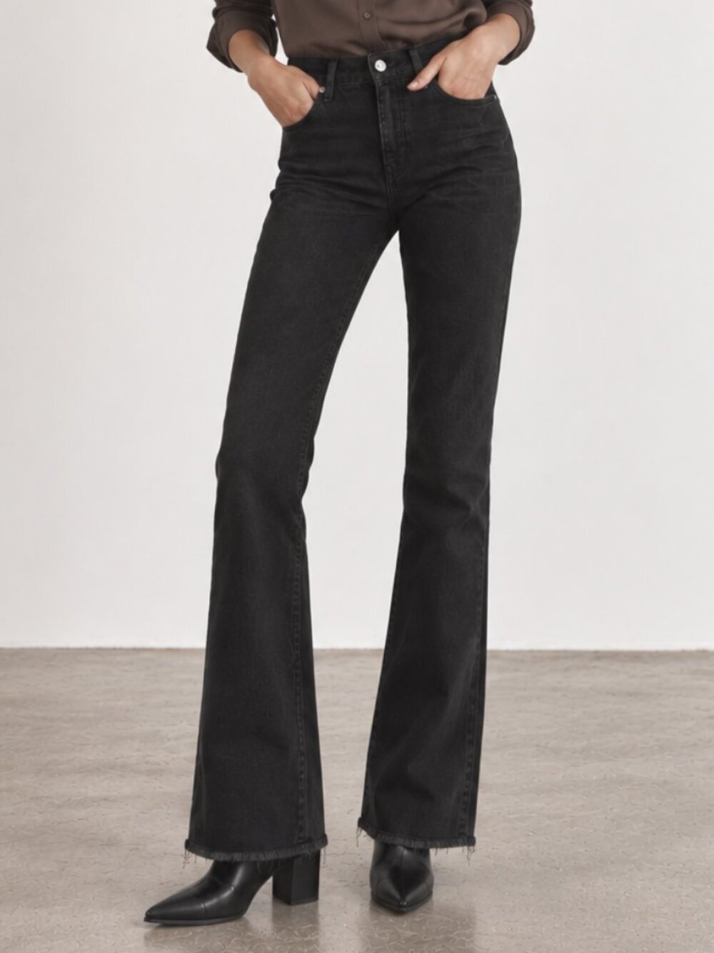 SANDRO Black Stretch Skinny Bootcut Raw Edge Hem Jeans Sz 4 (36) EUC